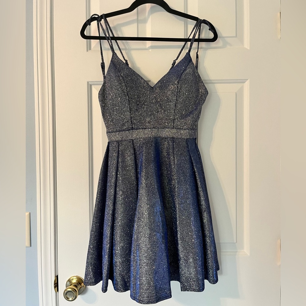 Purple sparkly fit and flare Camille dress